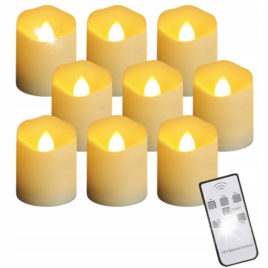 Set 9 LED sviečok ovládaných diaľkovým ovládačom s časovačom, biele